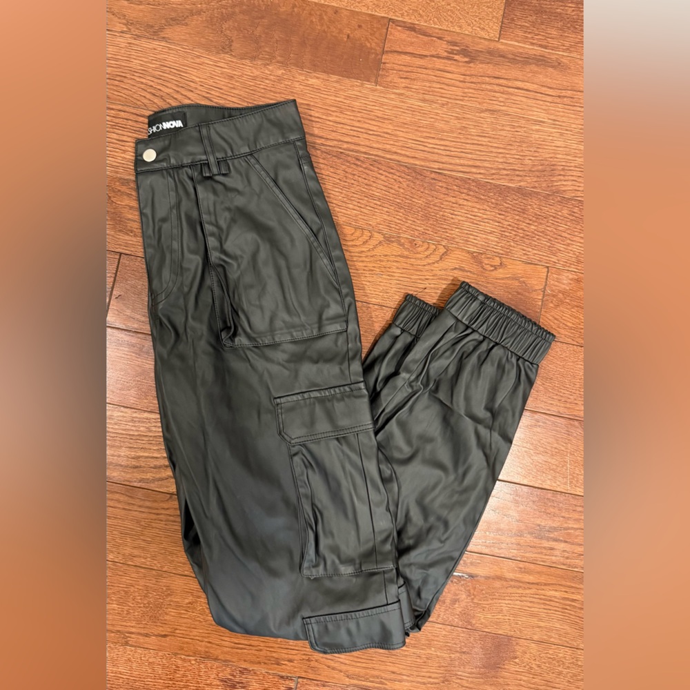 Fashion Nova Women’s Black Faux Leather Cargo Joggers